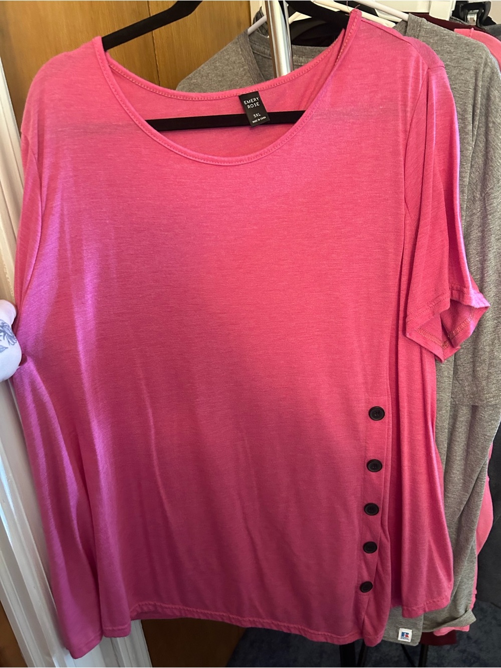 Everyday Dolman Tee with Side Button Detail - Bubblegum Pink